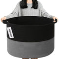 90L Extra Large Blanket Basket,Woven Laundry Basket Hamper with Handles, Decorative Nursery Basket Storage Bin for Toys, Clothes Organizer, Living Room, Bedroom, Bathroom, Black&Dark Grey