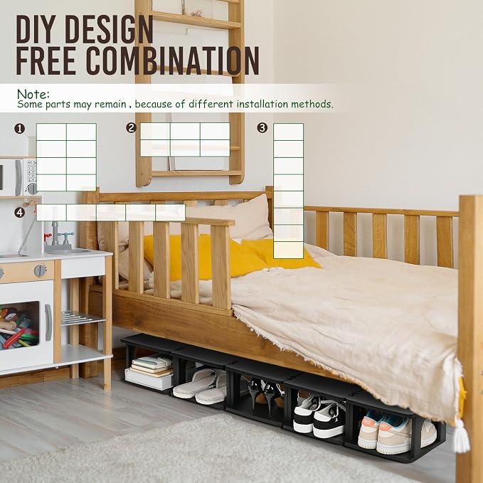 TRZZ 10-Tier Shoe Rack, Narrow Stackable Organizer, Black | Removable Partition, Vertical Efficient Shoe Storage, for Closet, Entryway, Small Spaces