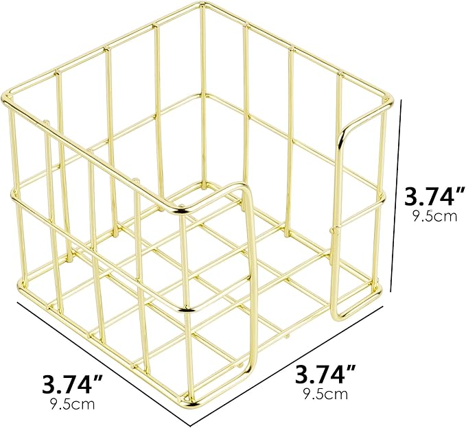 Gold Sticky Note Holder for Desk, 3x3 Metal Wire Memo Pad Dispenser, Cute Square Post Note Cube Organizer, Office Desk Accessories for Women (3.74 Inch)