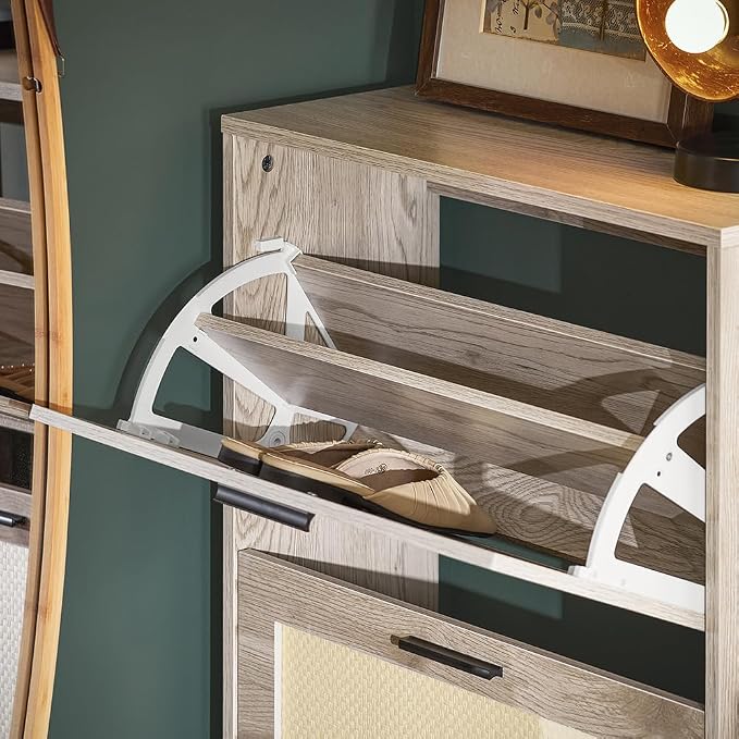 SoBuy Shoe Cabinet for Entryway | Freestanding Shoe Rack, Shoe Organizer 3 Drawers, Narrow Slim Hidden, Natural Wood Color, FSR170-H-N