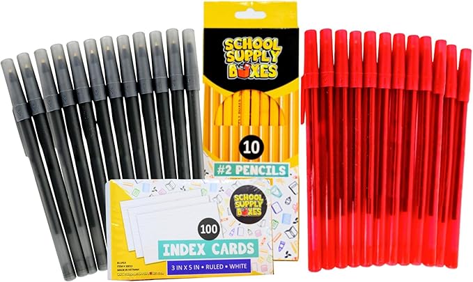 Elementary School Writing Bundle | 1 Box - 51 Pieces per Box | School Supply Boxes - Back to School Essentials | Includes Composition Books, Loose Leaf Paper, Index Cards, 12 ct. Pens & More