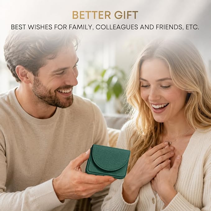Business Card Holder，PU Leather Business Card Case Wallet Green | Pocket Travel Name Card Case for Men and Women Gift，Portable Magnetic Business Card Carrier for Purse