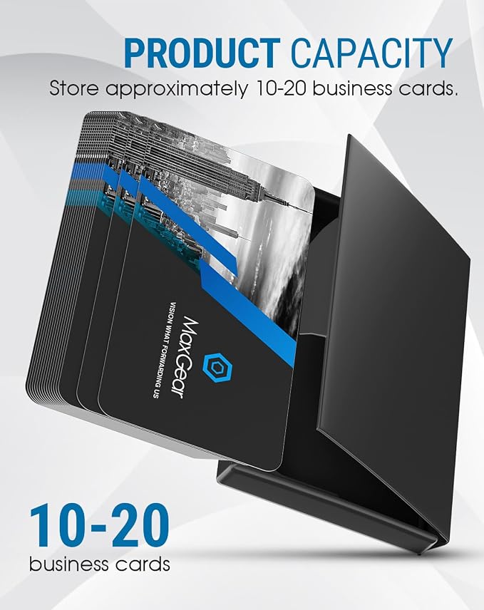 MaxGear Stainless Steel & ABS Business Card Holder, Slim Card Case, Black | Buckle Closure, Fits Standard Business Cards and Credit Cards