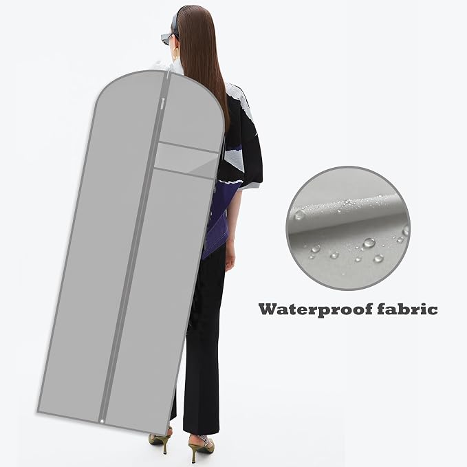 Dress Bags for Gowns Long, 65'' Garment Bags for Hanging Clothes, Suit Bag Cover for Storage and Travel (Grey)