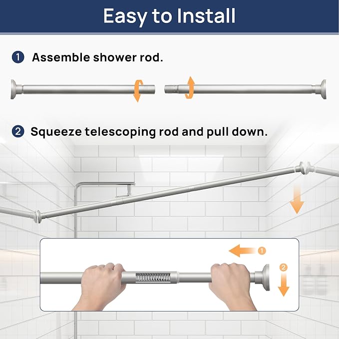 ENJOYBASICS Shower Curtain Rod 30 to 88 Inches, Stainless Steel Adjustable Spring Tension Rods No Drill for Bathroom, Closet, Window, Room Divider, Never Rust, Non Slip, Nickel