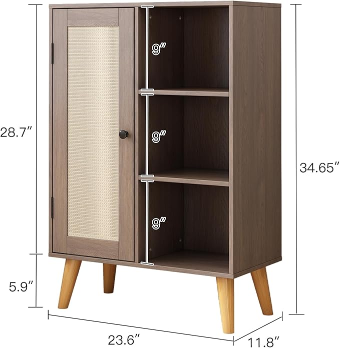 Multifunctional Wooden Storage Cabinet with Rattan Doors, Home Large Capacity Magazine and Book Storage Shenanigans (Oak)