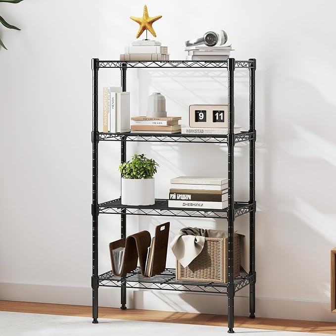HealSmart 4-Tier Metal Wire Storage Shelves, Adjustable Standing Storage Rack Shelf, Heavy Duty Steel Shelving Unit Organizers for Kitchen Bathroom Pantry Garage, 23.3" W×13.4" D×47" H, Black