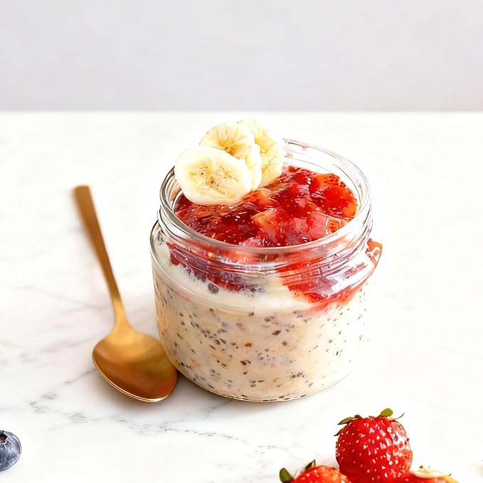 Overnight Oats Containers with Lids, 10oz Wide Mouth Mason Jars with Lids, 3 Pack Glass Jars with Airtight lid for Chia Pudding Yogurt Salad, Meal Prer Oatmeal Jars, Yellow