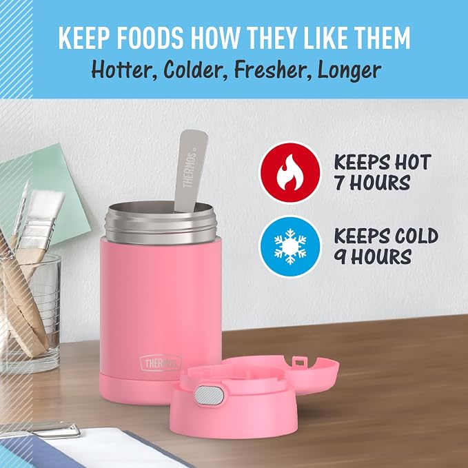 THERMOS FUNTAINER 16 Ounce Stainless Steel Vacuum Insulated Food Jar with Spoon, Pink