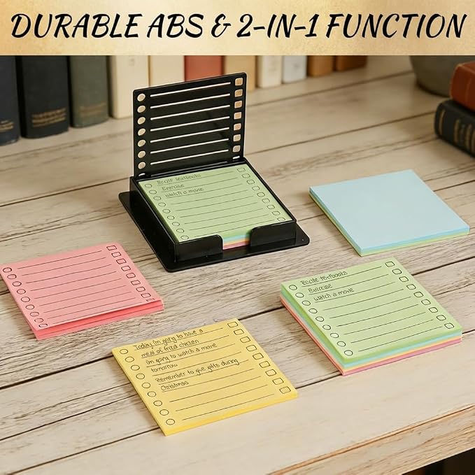 Post It Note Holder with Post It Stencil, 3x3 Memo Pad, 2 Pack Black | Line Box Drawing Template Office Home Memo Pad Organizer Dispenser
