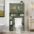 Vabches Over-The-Toilet Storage Cabinet, Farmhouse Style with 2 Acrylic Waves Doors, Space-Saving Home Storage Rack for Restroom, Bathroom and Laundry Room. Green