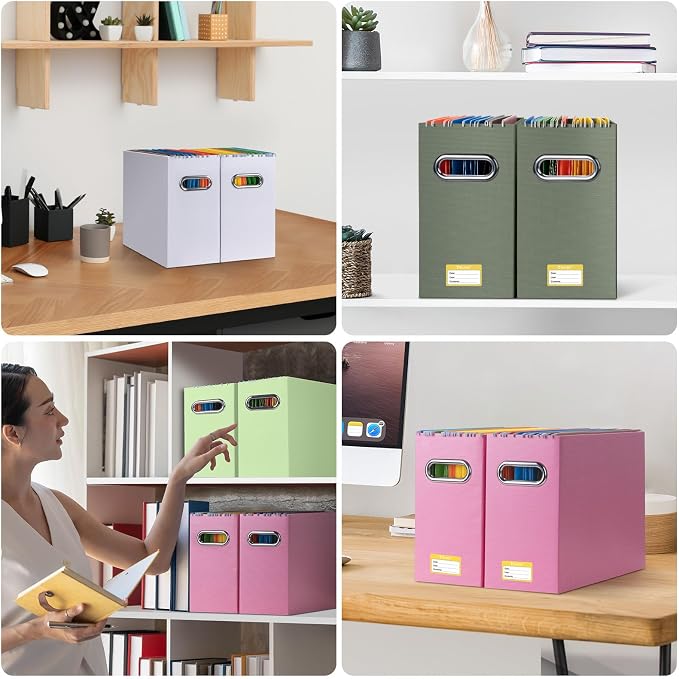 BALEINE File Organizer Box, Cardboard File Folder Organizer with Handle for Letter Size, Portable Collapsible Hanging Filing Box for Home Office Document Storage (1 Pack,Olive)