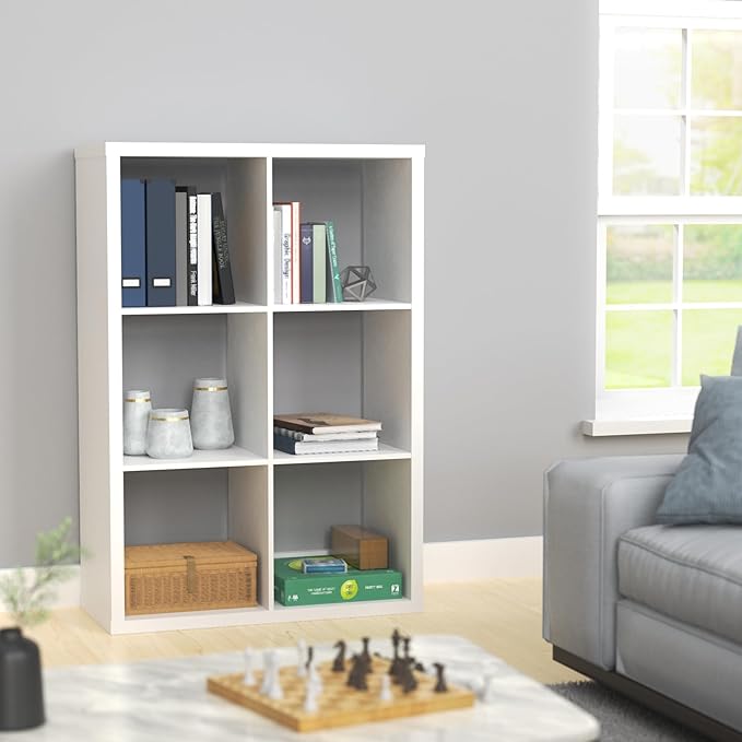 ClosetMaid 6 Cube Storage Shelf Organizer Bookshelf with Open Back, Vertical or Horizontal, Easy Assembly, Wood, White Finish