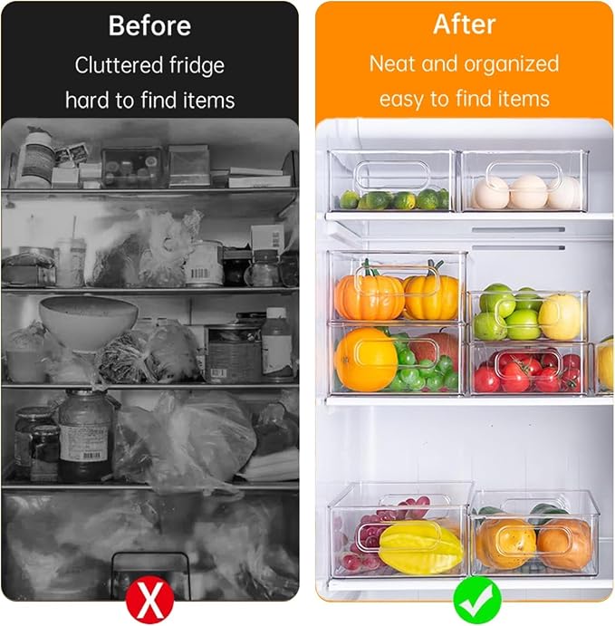 9 Pack Refrigerator Organizer Bins | 3 Sizes Clear Pantry Storage with Handles for Fridge, Freezer, Shelves, Drawer, Bins, Snack Organizer for Home & Kitchen