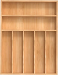 Silverware Organizer, Bamboo Kitchen Drawer Organizer, Utensil Holder, Cutlery Tray & Spoon Flatware Storage with Grooved Drawer Dividers (13''W x 17''D)