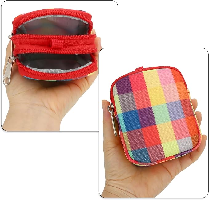E-Tree Coin Purse with Carabiner Clip, Dual Layer Card Case Holder, Mini Pouch for AirPod Earphone Keychain USB Cable,Wallet, Small Accessories Organizer Bag for Women and Men (Colorful)