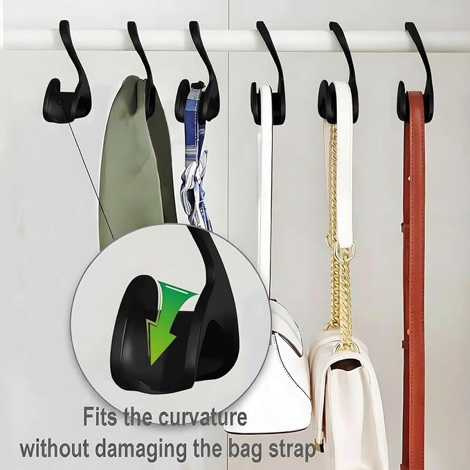 5 Pack Bag Hangers, Purse Hangers for Closet, Hooks for Organizer and Hanging Bags Handbags Belts, Multiple Units Can Be Used in Series (Black)