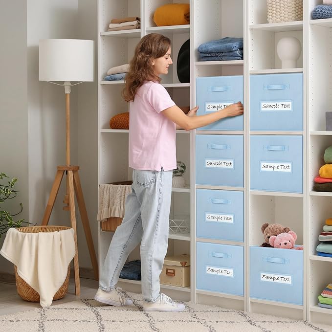 Fabric storage cubes (8 Pack) 11 Inch Cube Storage Bin, cube organizer bins with 8 Labels Window Cards & a Pen, Foldable cube organizer bins and Storage Box, Pastel Blue