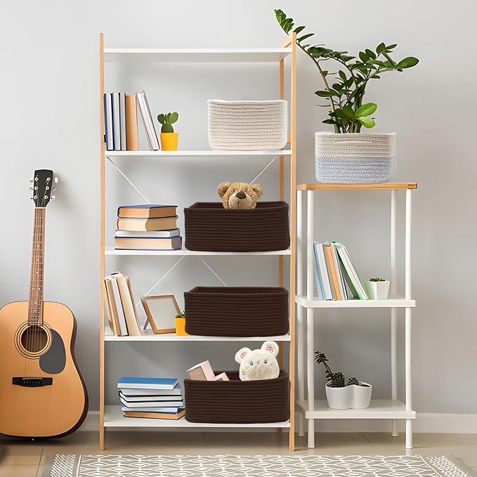 COMFY-HOMI 13" x 8.5" x 5.1" Storage Baskets for Organizing | Cotton Rope Woven Basket | Toy Storage Bin Box | Basket for Shelves, Closet Organizer Bin, Decorative Closet Shelf, 1 Pack