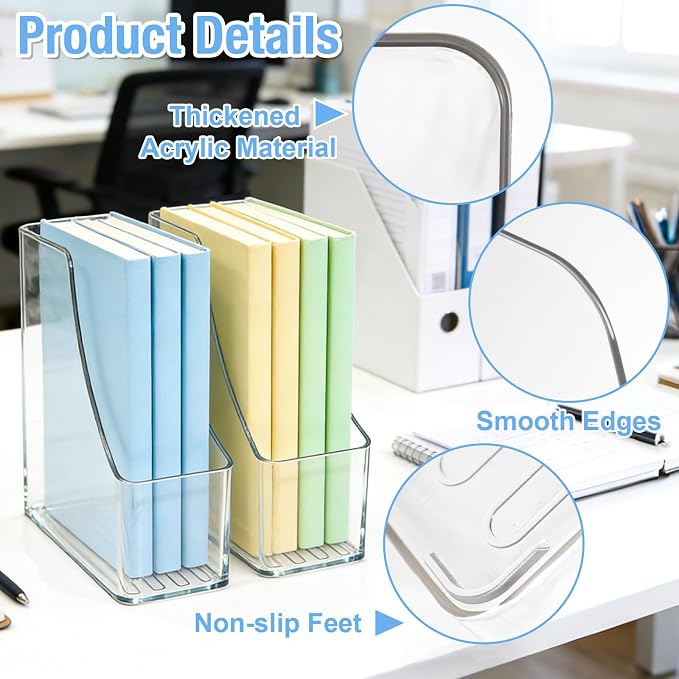 SAYEEC Vertical File Holder Clear Acrylic Magazine Holder Desk File Organizer Multi-purpose Document Organizer Storage Bins Holding for Magazines Binders Notebooks Envelopes Office Supplies (2 Pack)