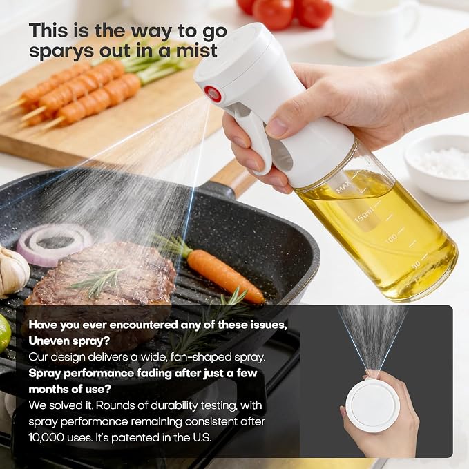 Oil Sprayer for Cooking,Glass Olive Oil Mister Spray Bottle,1g Per Press Portion Control,Patented Wide Fan Mist,Anti-Clog Filter–Reusable Oil Spritzer Dispenser for Air Fryer,Salad, BBQ, Grilling