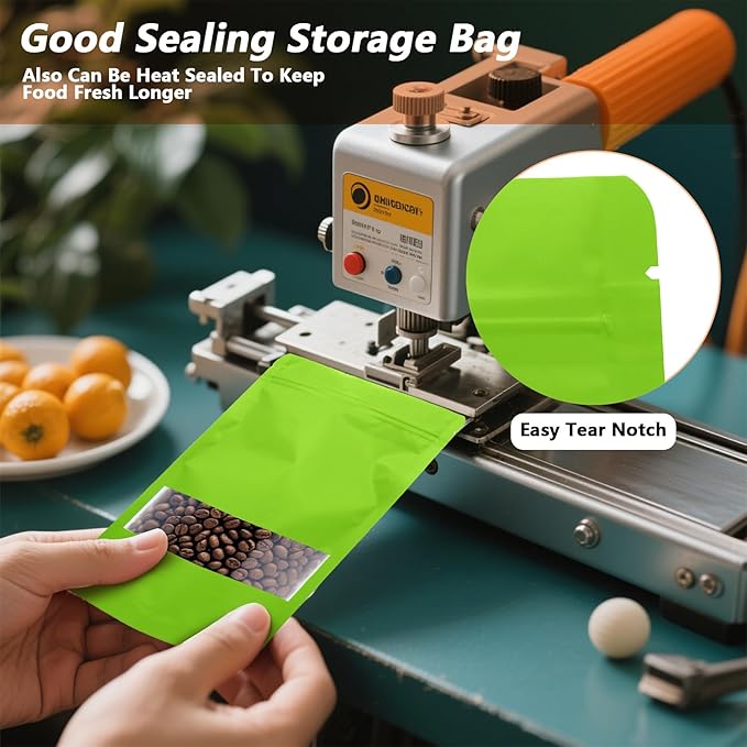 50PCS Foil Pouch Mylar Bags with Clear Window,ULIFESTAR Stand Up Sealable Bags with Tear Notches,Resealable for Food,Party Favors,Gift Packaging and Small Business(18 * 26cm/7.09 * 10.24",Green)