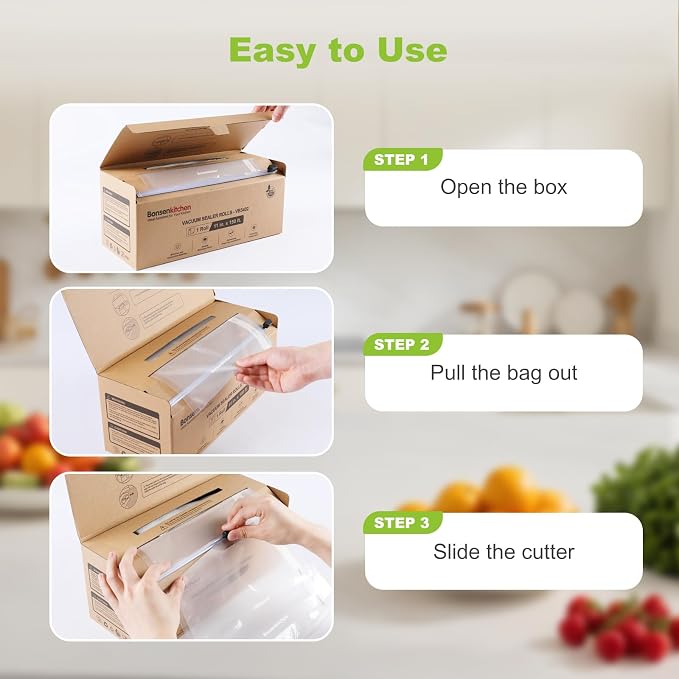 Bonsenkitchen 11"x150' Vacuum Sealer Bags with Cutter for Food Storage | Commercial Grade, Meal Prep and Sous Vide Cooking, Puncture Resistant Heavy Duty Design, BPA Free Food Grade Safe Material