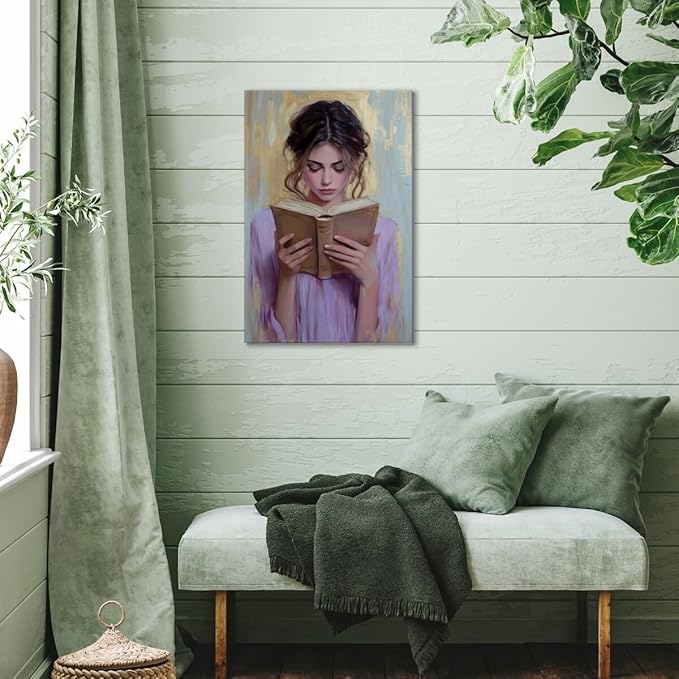 Girl Reading Book Lover Art Aesthetic Poster Canvas Wall Art Decoration Living Room Home Decor Bedroom Decoration Poster Framed24x36inch