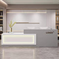 Modern Reception Desk with Counter, Front Desk Reception Counter with Lockable Drawer, Keyboard Tray & Storage Cabinet, Solid Wood Receptionist Table for Salon Office Lobby (G - Left, L 160cm/63in)