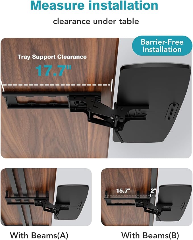 Keyboard Tray Under Desk with Storage Drawer, Height Adjustable Keyboard Tray Slide Out 360° Swivel Tilt, Ergonomic Under Desk Mount Keyboard & Mouse pad Lighting, Black