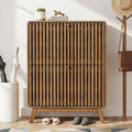 Jluomei Fluted Narrow Shoe Cabinet for Entryway, Slim Wood Shoe Storage Cabinet with Flip Drawers, Bamboo Thin Shoe Rack Organizer for Entry Way, Hallway, Hidden, Walnut