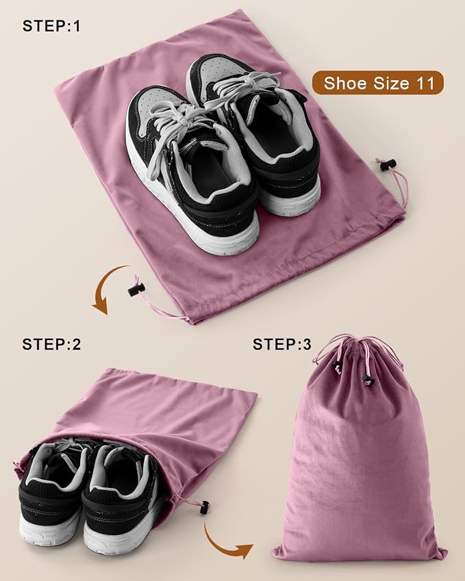 2 Pcs Shoe Bags for Travel, Dust Velvet Bags, Parfait Pink, 17.3x12.6 Inch | Washable & Reusable Travel Shoe Bags, Dustproof Shoe Bags with Drawstring Closure, Suitable for Travel, Home Storage