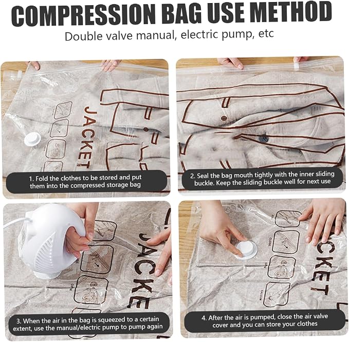 5Pcs Vacuum Bags for Clothes Space Saving Vacuum Seal Bag Hanging Storage Bag with Hooks ＆ Zip 26.4x43.3 Inch Dustproof Reusable Compressed for Clothing Closet Organizer