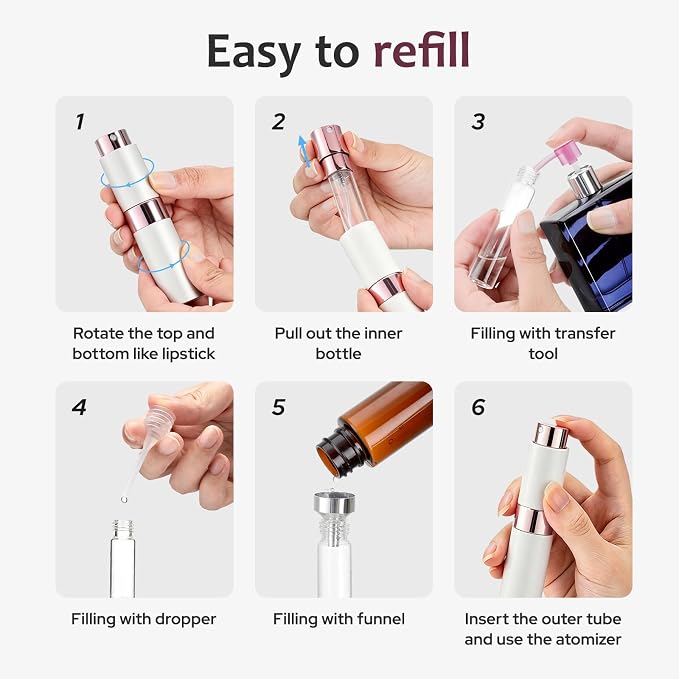 LISAPACK 8ML Atomizer Perfume Spray Bottle for Travel (3 PCS) Empty Cologne Dispenser, Portable Sprayer (White)
