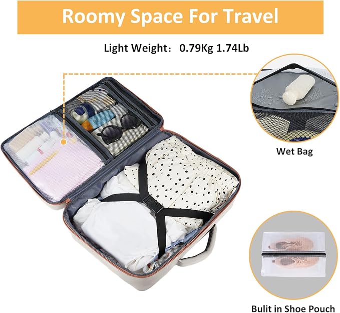 Taygeer Backpack for Women, College Backpack with Laptop Compartment | Travel Laptop Mochila Carry On Luggage with Shoe Pouch, Airline Approved Personal Item Bag For Weekender Hiking, Khaki White