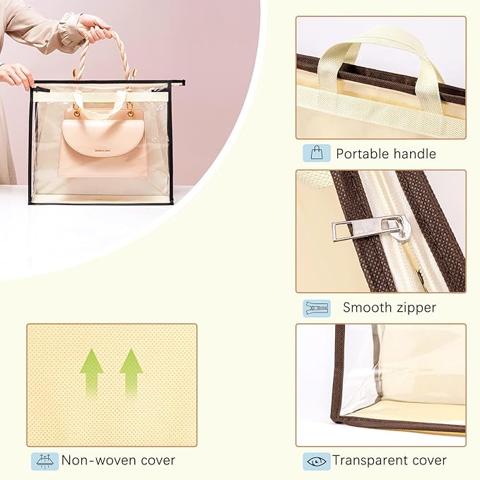 Clear Handbag Storage Bags Purse Organizer for Closet, Zipper Hanging Storage Bag for Handbags, XL, 2PCS