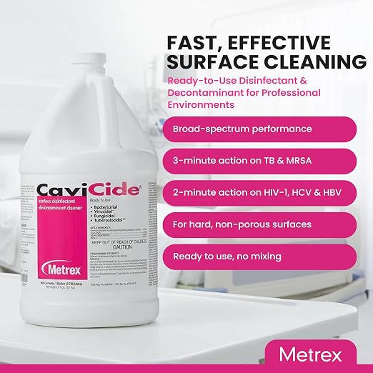 Metrex CaviCide Germicidal Surface Disinfectant Cleaner – EPA-Registered Quaternary Ammonium – Kills Flu Virus, Bacteria & Fungi – Hospital- Grade for Medical, Dental & Lab – 1 Gallon, Pack of 3