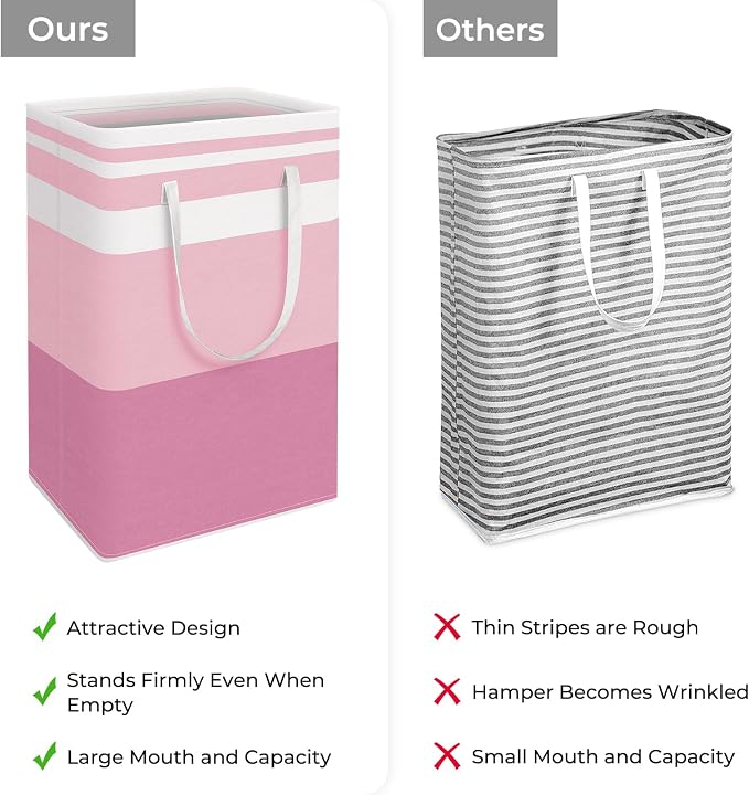 HomeHacks 2 Pack Large Laundry Baskets, Waterproof, Freestanding Laundry Hampers, Collapsible Clothes Hamper with Reinforced Handles in Laundry, College Dorm, Bathroom, Bedroom (Blue+Pink, 88Lx2)