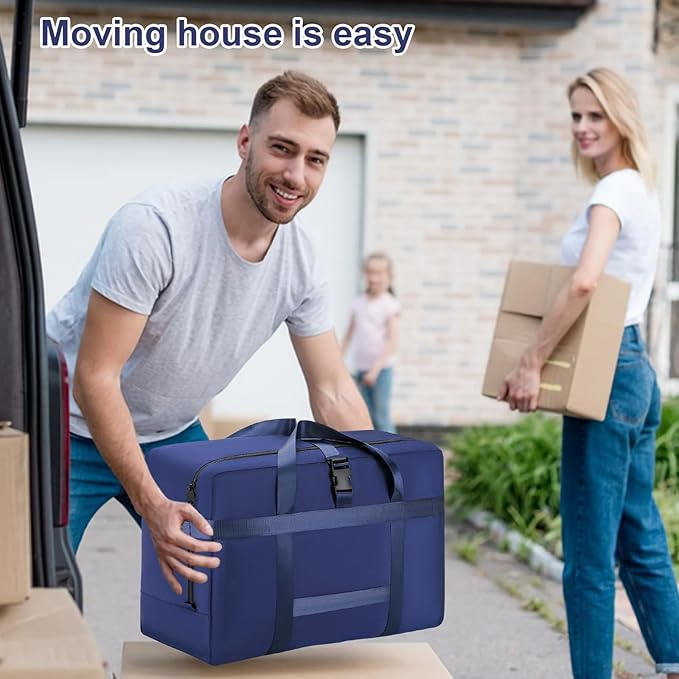 Upgrade Moving Bags Heavy Duty Extra Large, College Packing Bags for Moving Clothes, Moving Supplies & Boxes with Zippers and Handles, Storage Bags Moving Totes Camping Essentials (blue, 74L)