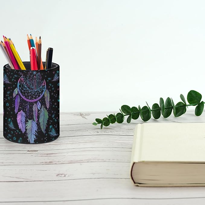 Dreamcatcher Pen Holder Pencil Cup for Desk Organizer | Cute Makeup Brush Holder PU Multifunctional Office Suppliesfor Decor Home Classroom School