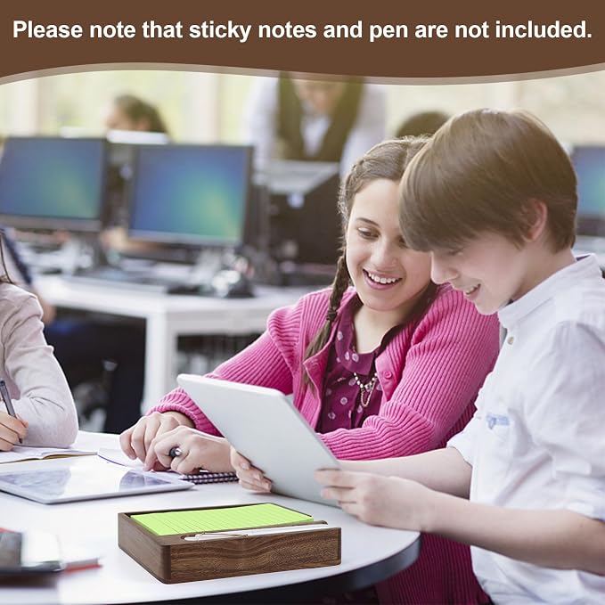 Buqoo Black Walnut Wood Sticky Note Holder with Pen Slot 4x6 Memo Pad | Black walnut wood sticky note holder with pen slot, fits 4x6 memo pads and features U-shaped opening for easy access