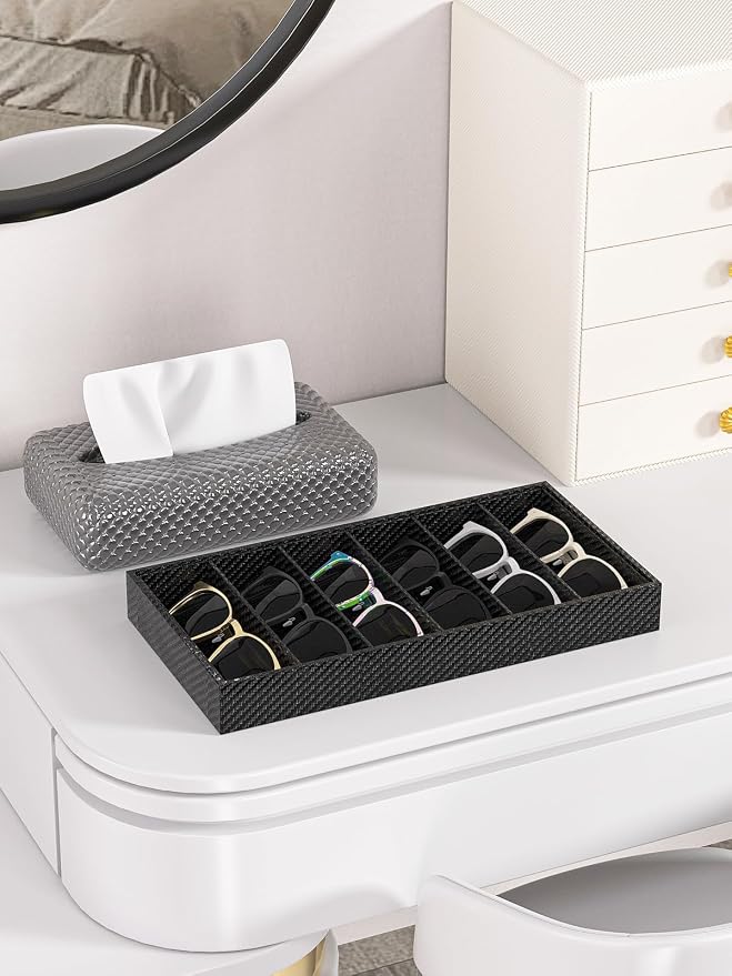 Sunglass Organizer Tray,Eyeglass Storage for Multiple Glasses,Jewelry and Sunglasses Drawer Organizer (Carbon Fiber 2)