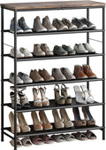 INGIORDAR Shoe Rack Organizer 6 Tier Metal Organizer Shelf with Industrial MDF Board and Layer Fabric for Entryway Closet Bedroom Living Room Garage,Black & Rustic Brown (Black+Rustic Brown, 6 Tier) | Metal space-saving Shoe Shelf stores 24+ Pairs of S...