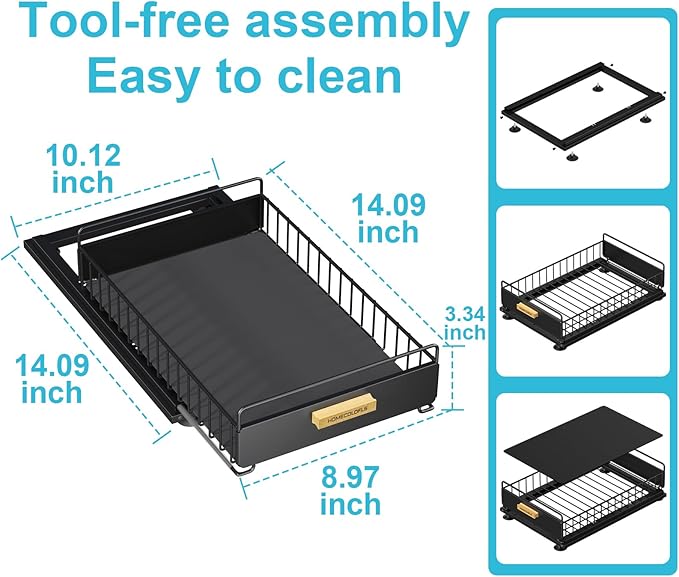 Pull Out Cabinet Organizer,Under Sink Organizer and Storage, 3 Installation Methods Slide Out Drawers for Cabinets, Multi-Purpose Storage Shelf for Kitchen, Cupboard, Bathroom 2 Pack Black