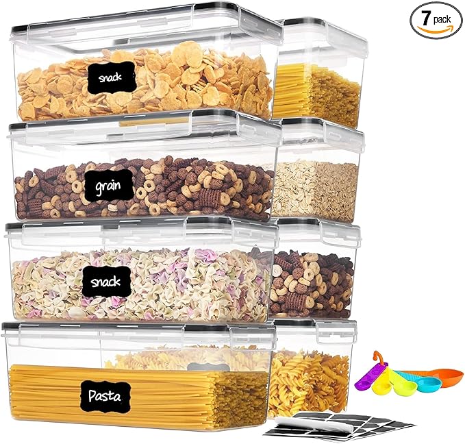 stusgo 3.2L (108 oz) 8PCS Airtight Food Storage Containers with Lids, BPA-Free Plastic Canisters for Pasta, Spaghetti & Kitchen Pantry Organization