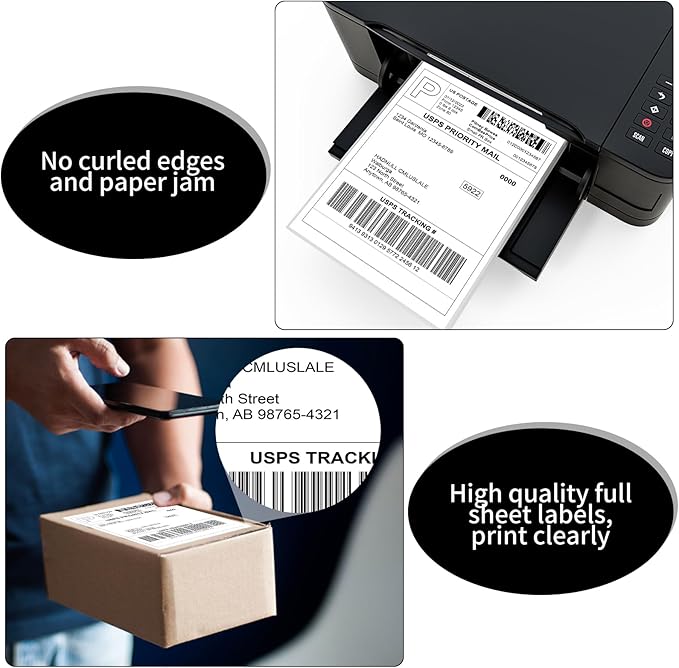 8.5" x 11" Full Sheet Label Sticker Paper for Laser & Inkjet Printers,Self Adhesive Full Page Shipping Labels,Printable White Matte Mailing Label Stickers(900 Sheets,900 Labels)