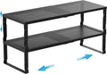 Expandable Spice Rack Kitchen Cabinet Shelf Organizer, Stackable Storage Shelves Racks, Adjustable Counter Shelving for Cabinets, Countertop, Cupboard,Pantry and More(2Packs/Black/Large)