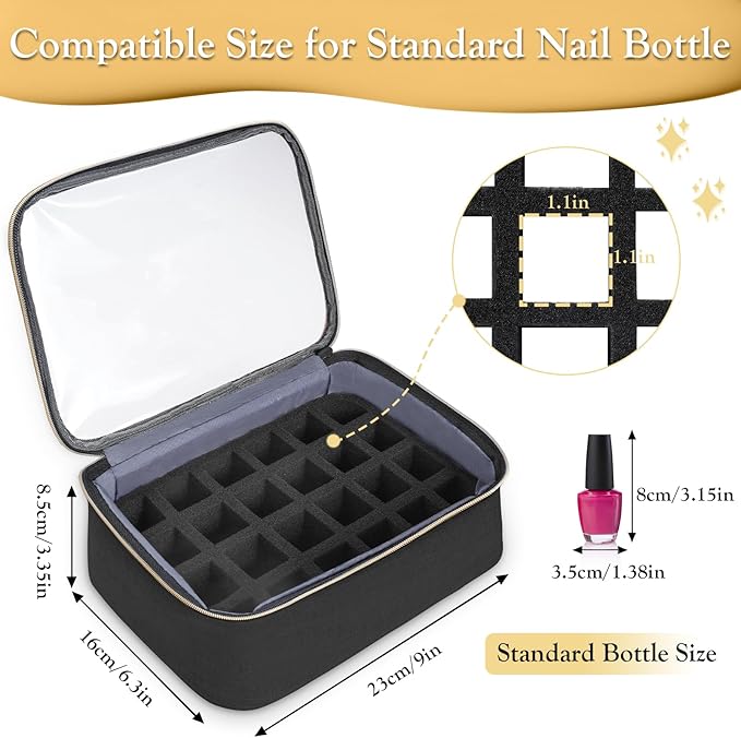 YOREPEK Nail Polish Organizer Holds Up to 72 Bottles (15ml-0.5 fl.oz) | Nail Polish Carrying Case with Zippered Pockets & 3 Removable Pouches for Manicure Tool, Supplies, Nail Lamp, Gifts for Women
