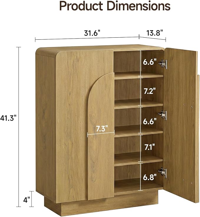 ONBRILL Shoe Storage Cabinet with Doors, Large Shoe Cabinet Storage for Entryway, Wooden 6 Tier Shoe Organizer Cabinets with Adjustable Shelves for Entrance Hallway Living Room Foyer (Oak)