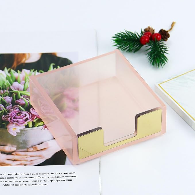 MultiBey Sticky Notes Memo Pad Holder Dispenser Rose Gold with Pink Desk Supplies Organizer Accessories for Office Home Schools (Pink) | Rose Gold with Pink Desk Supplies Organizer Accessories for Office Home Schools (Pink)